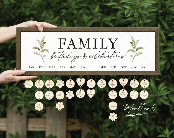 Perpetual Birthday Calendar, Family Birthday Board , Family Birthdays and Celebrations Board Sign, Birthday Board, Family Calendar Sign Gift