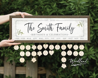 Perpetual Personalized Family Birthday Calendar, Celebrations Board Sign, Wedding Gift, Gift for Moms