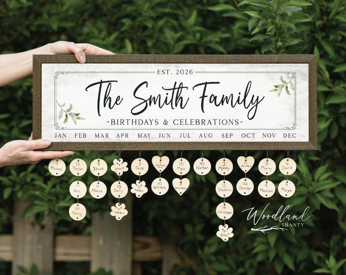 Perpetual Personalized Family Birthday Calendar, Celebrations Board Sign, Wedding Gift, Gift for Moms