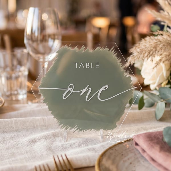 Acrylic Table Numbers, Wedding Table Numbers, Brushed Wedding Table Decor, Table Numbers, Hexagon Wedding Decor