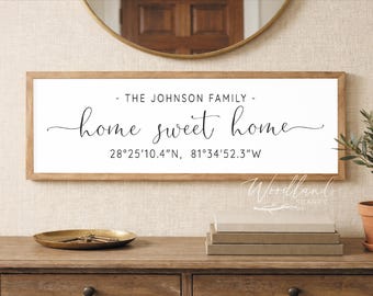 Personalized Home Sweet Home GPS Coordinates Sign, Family Last Name Housewarming Gift, New Home Sign