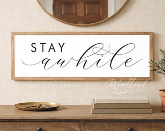 Framed Stay Awhile Sign, Entryway Decor, Foyer Farmhouse Decor
