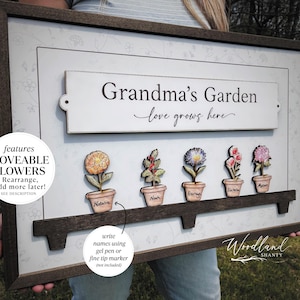 Framed Movable Birth Month Flowers Sign, Grandma's Mom's Flower Garden Sign, Mother's Day Gift, Grandkids Names Repositionable