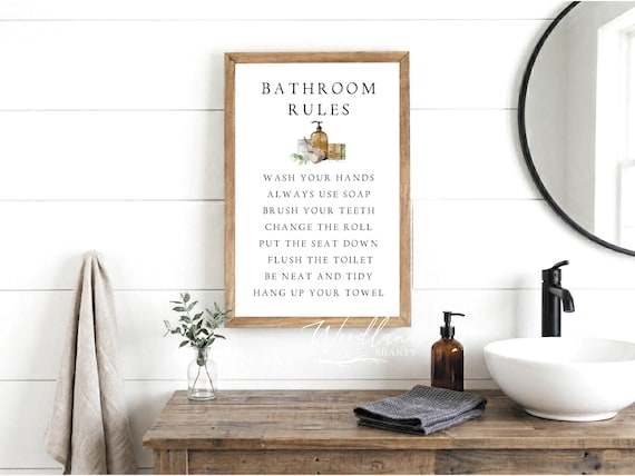 Framed Bathroom Rules Sign, Bathroom Wall Art Decor Sign