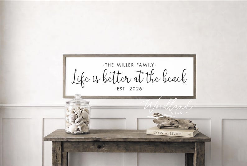 Life Is Better At The Beach Framed Sign, Coastal Beach House Wall Art Decor afbeelding 1