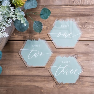 Acrylic Table Numbers, Wedding Table Numbers, Brushed Wedding Table Decor, Table Numbers, Hexagon Wedding Decor