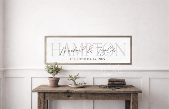 Personalized Last Name Sign with Names and Established Date, Bridal Shower Wedding Gift, Wedding Prop Decor