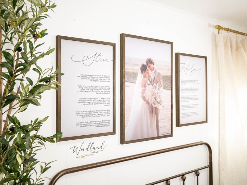 Framed Wedding Vows and Photo Prints, Set of 3 Prints, Wedding Anniversary Gift, Valentine's Day Gift, Above Bed Decor