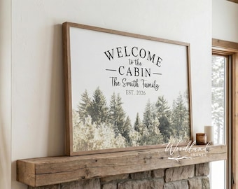 Personalized Welcome to our Cabin Sign, Custom Family Name Cabin Wall Art