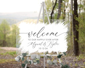 Welcome to our Happily Ever After Sign, Personalized Welcome Wedding Sign, Brushed Acrylic Wedding Sign, Wedding Decor, Modern Wedding Sign