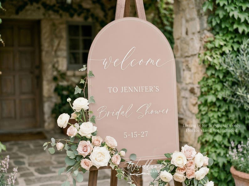 Personalized Arch Welcome to Bridal Shower Sign on Acrylic, Modern Minimalist Rustic Classic Custom Bridal Shower Decor image 1