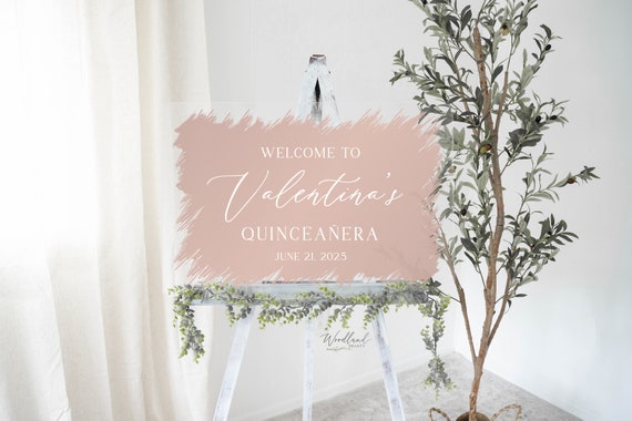 Welcome Quinceanera Personalized Party Sign, Acrylic Brushed Custom Quinceanera Party Decor Sign