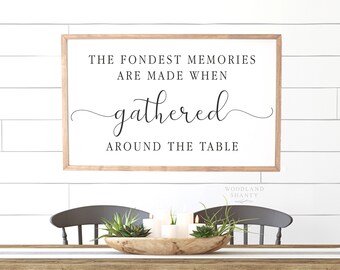 The Fondest Memories Are Made When Gathered Around The Table Sign | Large Framed Dining Room Sign | Sign Above Dining Table | Gather Sign