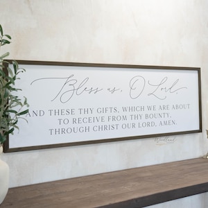 Bless Us O Lord Prayer Sign, Framed Dining Room Prayer Wall Art, Dinner Prayer Sign