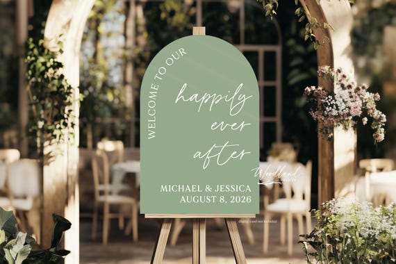 Arch Welcome to our Happily Ever After Wedding Acrylic Sign, Personalized Arch Wedding Sign, Welcome Wedding Decor