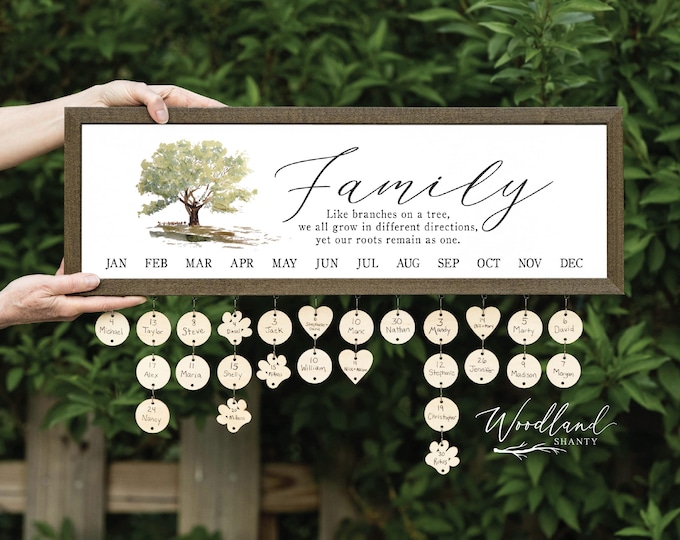 Family Tree Gift, Family Birthday Board Calendar Sign, Family Tree Celebrations Sign, PerpetualFamily Birthday Calendar