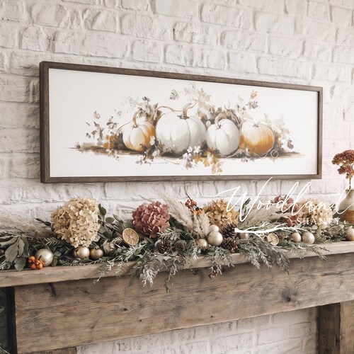 Framed Pumpkins in a Row Sign, Neutral Fall Decor Sign, Modern Transitional Fall Wall Art Decor