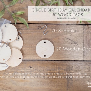 Birthday Calendar Circle Tags 1.5” with Hooks, Birthday Board Circle Discs, Additional Birthday Sign Tags for Birthday Board Signs