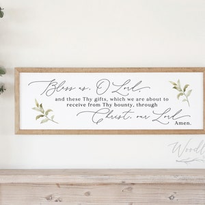 Bless Us O Lord Prayer Sign, Framed Dining Room Prayer Wall Art, Dinner Prayer Sign