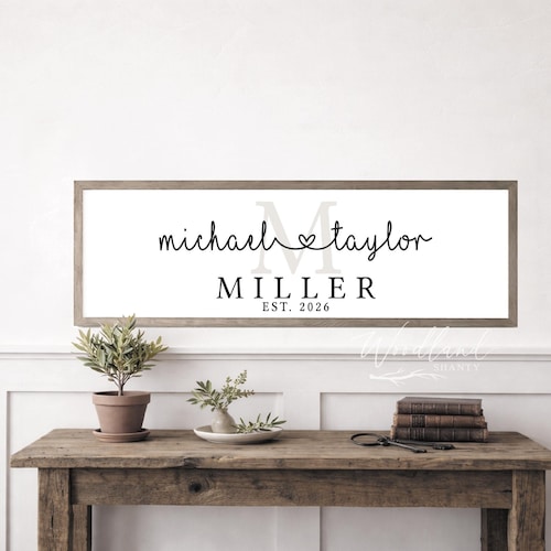 Personalized Last Name Monogram Sign | Modern Farmhouse Wedding Established Date Gift | Personalized Bridal Shower Gift
