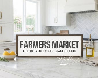 Farmers Market Framed Sign, Farmhouse Kitchen Decor, Fruits Vegetables Baked Goods | Produce Sign | Farmhouse Kitchen Decor