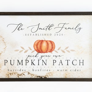 Pumpkin Patch Sign Personalized Fall Family Farm Pumpkin Sign image 1