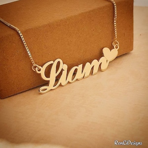 Solid 14k Gold Name Necklace with Heart