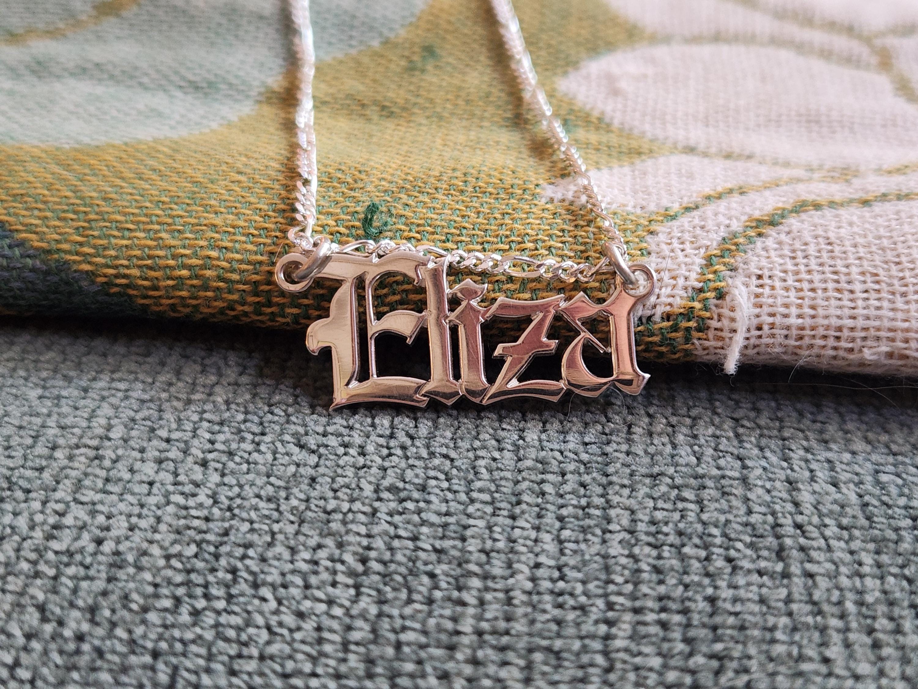 Personalized Old English Name Necklace: Sterling Silver or Gold Plated Eliza Style