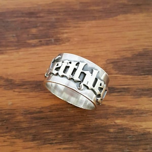 Custom Sterling Silver Old English Name Ring - Gothic Font
