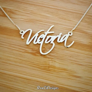Name Necklace Sterling Silver 925 Victoria Style Script Healing Survivor ribbon