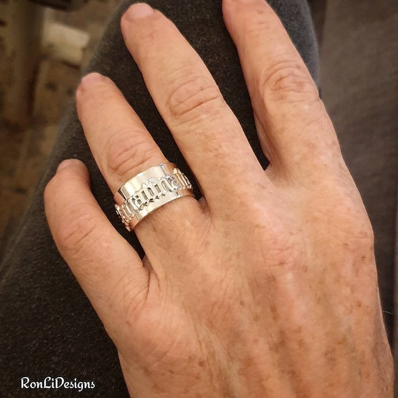 Wide Sterling Silver Men's Name Ring Custom Made Engraved Etsy