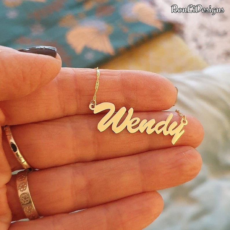 14k Solid Gold Name Necklace Personalized Real Gold Nameplate Etsy