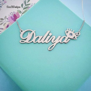 Personalized Sterling Silver Name Necklace: Evil Eye Protection Design