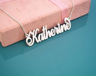 Sterling Silver Name Necklace Custom Made Katherine Style