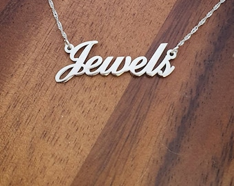 14k White Gold Name Necklace: Personalized Nameplate Pendant Jewel Style