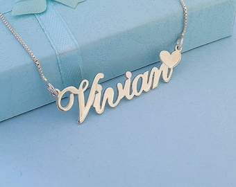 Name Necklace Script Classic Heart 