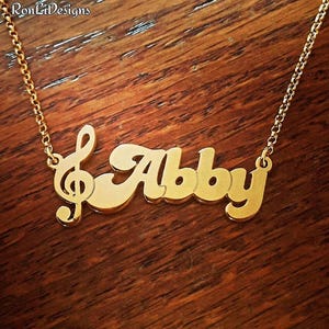 Personalized Music Note Necklace ORDER ANY NAME Gold Treble Clef Pendant Music Note Pendant and Chain Gold
