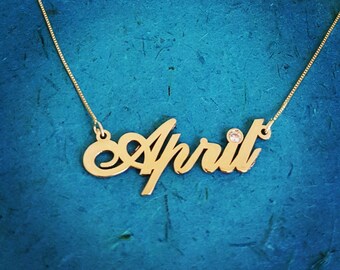 Personalized 18k Gold Plated Name Necklace with Birthstone for Birthday