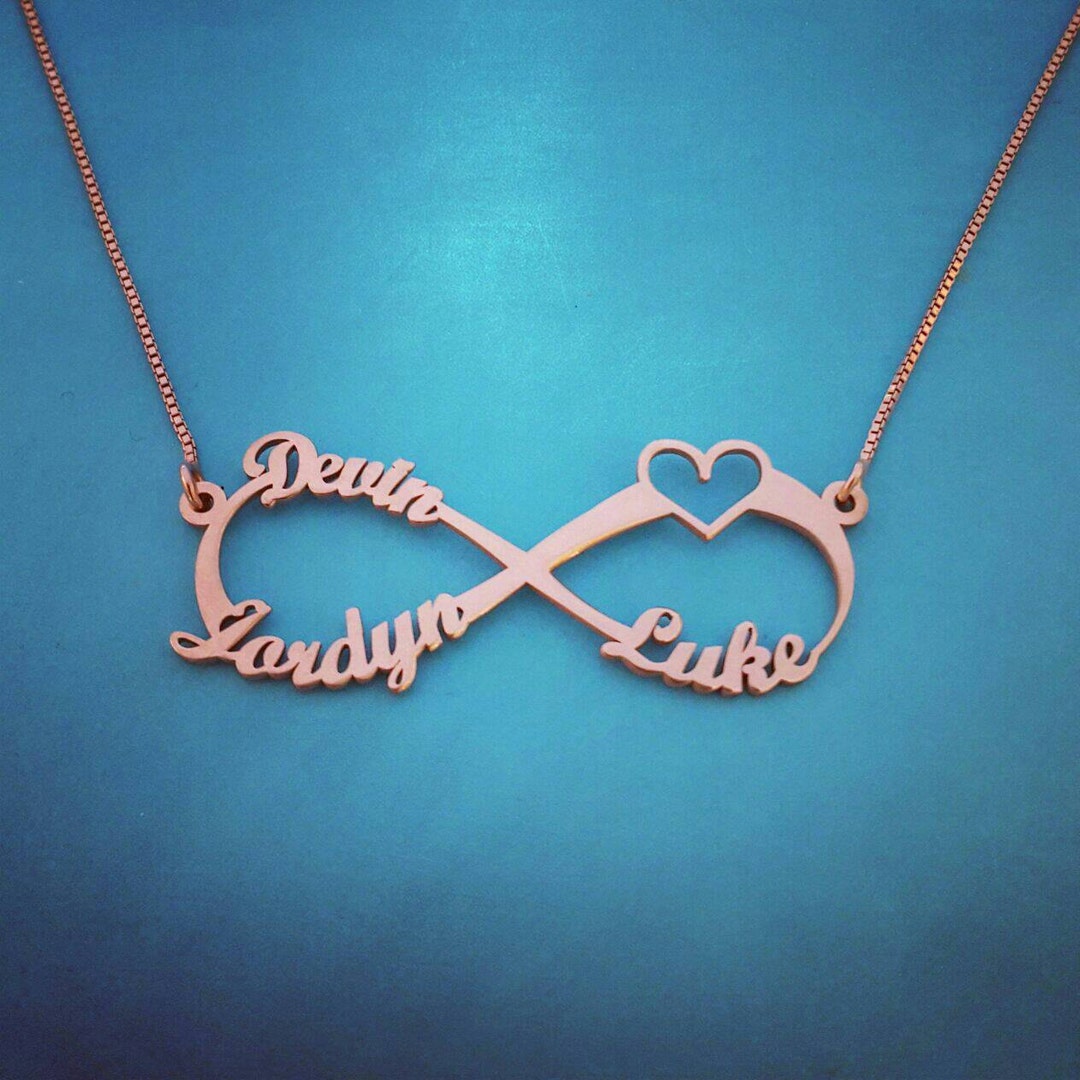 Infinity Necklace With Names 18k Rose Gold Plated Personalized Etsy