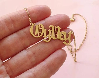 Gold Name Necklace Gothic Old English ORDER ANY NAME