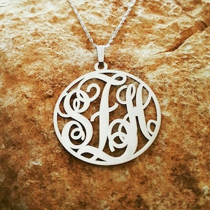 Solid 14k White Gold Monogram Pendant Necklace