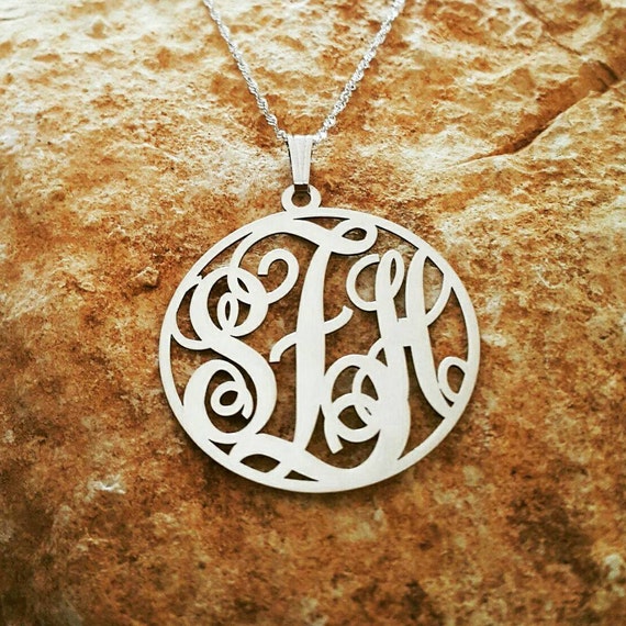Solid 14k White Gold Monogram Pendant 