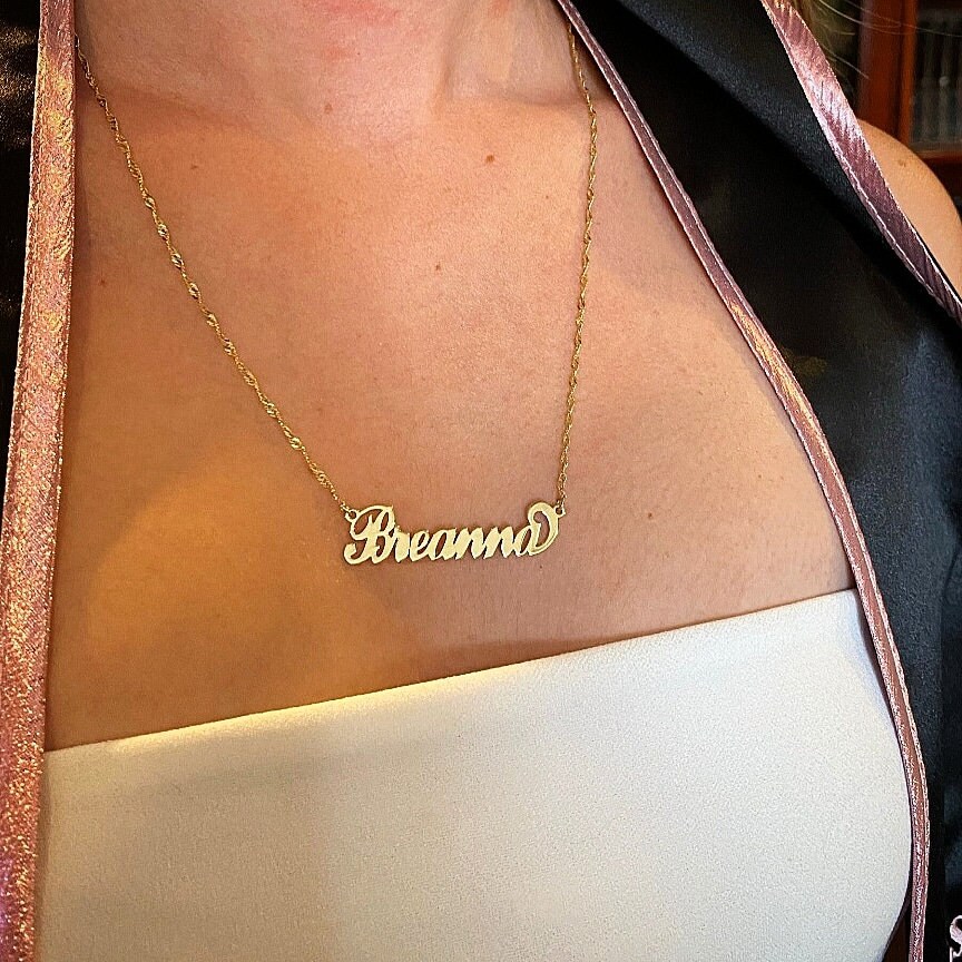 14k Gold Name Necklace Classic Real Solid 14 Karat Gold Name Chain