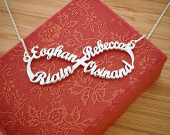 Personalized Infinity Name Necklace: Four Name Sterling Silver Family Pendant