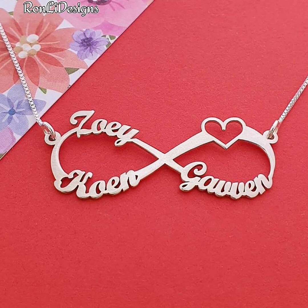 14k Real White Gold Personalized Infinity Name Necklace 14 Karat Solid