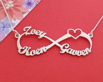14k White Gold Personalized Infinity Name Necklace: Custom 1-3 Names