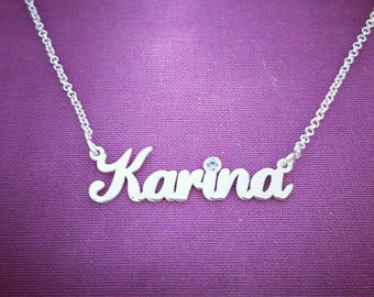 Sterling Silver Name Necklace with Birthstone, Personalized Jewelry