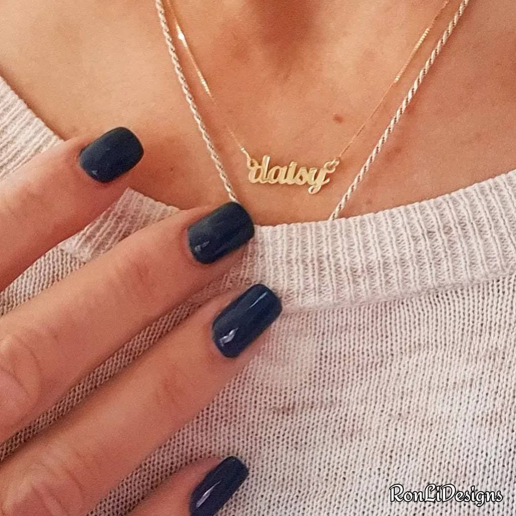 Tiny 14k Gold Name Necklace Solid 