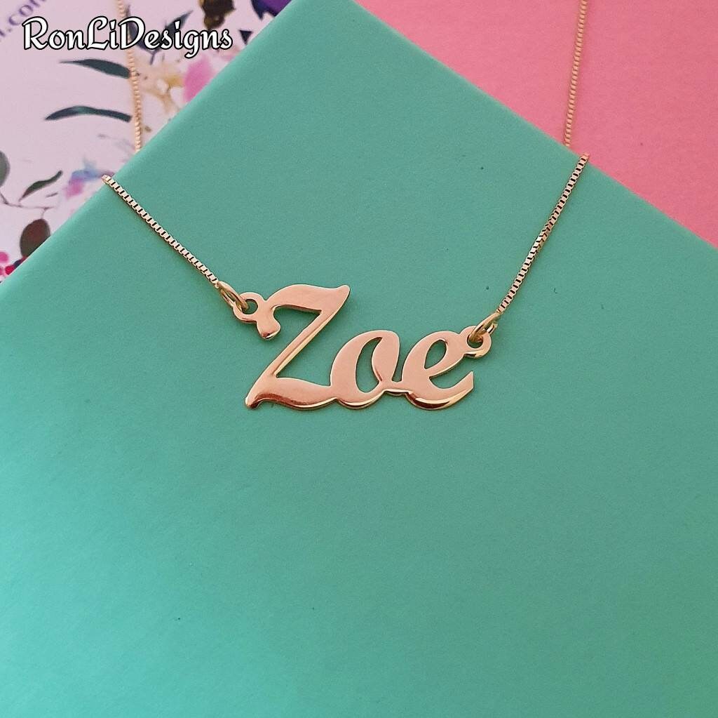 Gold Name Necklace Personalized 14 Karat 14k Gold Zoe Style Petite
