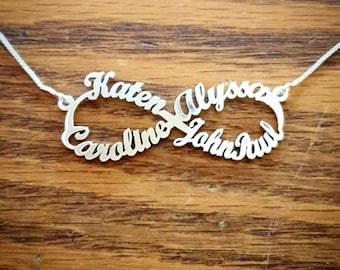 Personalized Sterling Silver Infinity Name Necklace: Up to 4 Names